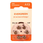 A13-b6 Evergreen Hearing Aid Battery Size Zinc Air Fast 6923601282030