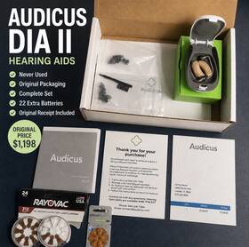 050-5711-u346 Audicus Dia Ii Hearing Aids - Never Used 22 Extra Batteries Original Packaging