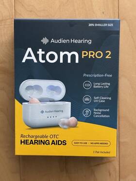 20006-e-0825 Audien Hearing Atom Pro 2 Otc Aids Rechargeable With Uv Case New