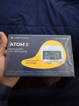 2021-b-0725 Audien Hearing Atom X Rechargeable Aids Uv Cleaning Casecontrol Tech