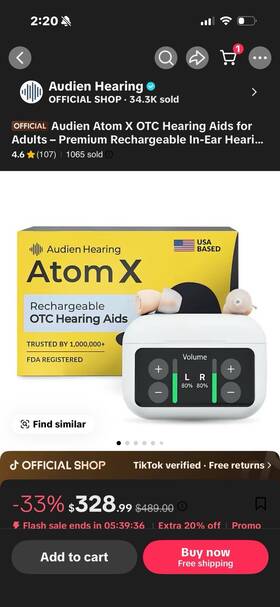 2022b-0725 Audien Hearing Atom X Rechargeable Ite Aid Digital Uv Cleaning Dock