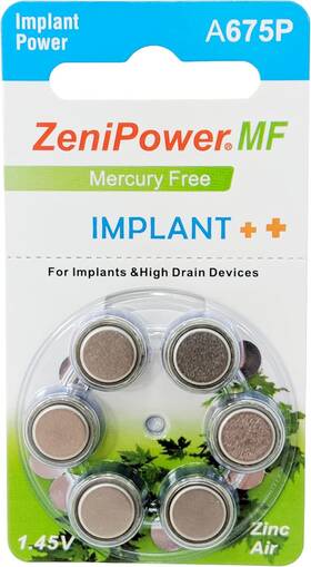 Zp-a675p-120 Battery Co. Ltd. Extra High Power Cochlear Implant Bte Speech Processor Batteries Zinc Air 1.4v S
