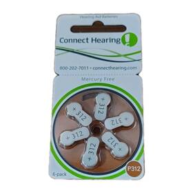 P312 Connecthearing.com 043752298635 Connect Hearing Aid Batteries Mercury Free 6 Per Package