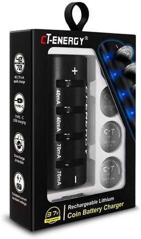 Lir2032 Ct-energy 714035421111 Rechargeable Battery Charger With High Capacity 3.7v Silver Black