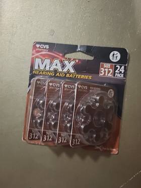 Cvs 050428085578 Max 24 Pack Earing Aid Batteries Size 312 - Bb 1/29. New 2k Cvs 050428085578 Max 24 Pack Earing Aid Batteries Size 312 - Bb 1/29. New 2k