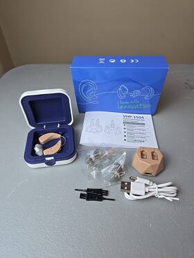 Vhp-1504 Delmicure Hearing Amplifiers And Charging Dock Binarual Beige Open Box Vhp-1504 Delmicure Hearing Amplifiers And Charging Dock Binarual Beige Open Box