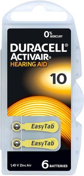 50536221 Duracell 6 Hearing Aid Batteries Size 10