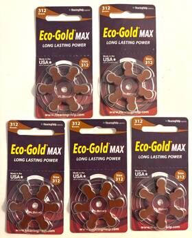 Eco312-6 Eco-gold Max Mercury Free 6/ct Hearing Aid Battery #312 Lot Of 5 Exp 09/2025 Eco312-6 Eco-gold Max Mercury Free 6/ct Hearing Aid Battery #312 Lot Of 5 Exp 09/2025