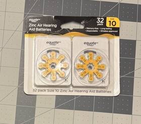 Equate 194346066063 32 Pack Zinc Air Hearing Aid Batteries Size 10 Yellow New In Packing 11/27 Date