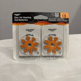 2027 Equate 194346066070 Zinc Air Hearing Aid Batteries. Size 13. 32 Pack. Equate. Best Before 09/2027