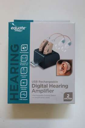Equate 681131360630 Usb Rechargable Personal Sound Amplifier With Storage Case And Charger