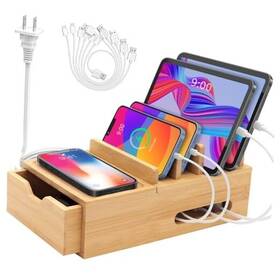Xbx09 Guangzhou Win-win Electronic Co. Ltd. Bamboo Charging Station For Multiple Devices Desktop Charger Organizer With