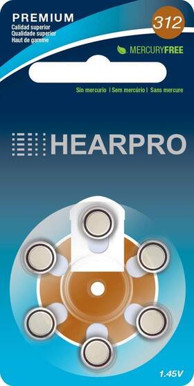 Pc312-6zm Hearpro Size 312 Long-lasting Hearing Aid Batteries 60 Pack - Mercury-free Zinc Air
