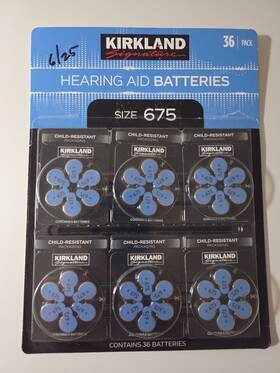 Kirkland Signature 196633895752 #675 1.45v Hearing Aid Batteries 36 Pcs.. Open Box Ex. 11/28