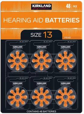 Kirkland Signature 313019982985 Hearing Aid Batteries 48 Pack Zinc Air Size 13