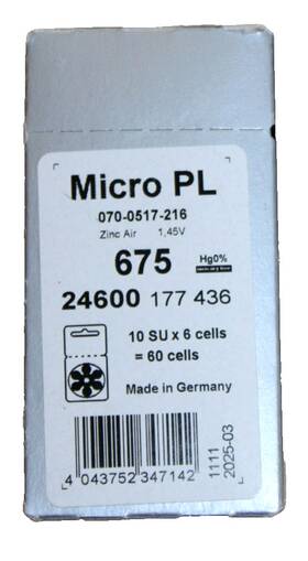 2025-br Phonak 043752347142 Micro Pl 675 Hearing Aid Batteries 10 Sux6 Cells 60 Exp 3/2025-br