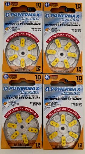 2028 Powermax 683969986624 4 Pks Of 12 Size 10 Exp. Sep. Hear Rite Hearing Aid Batteries