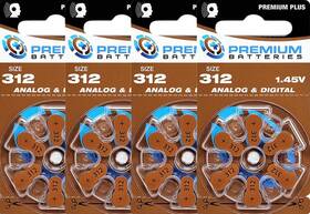 Premium Batteries 706148500852 24-pk Size 312 1.45v Zinc Air Hearing Aid Brown Tab