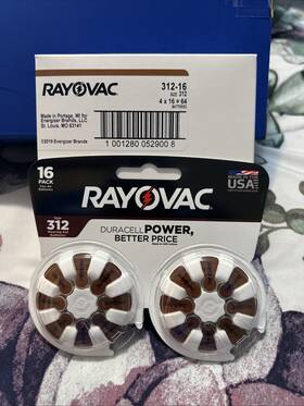 31216 Rayovac 64 Total Hearing Aid Batteries Size 312 Qty 4 16-packs Exp 01/2028
