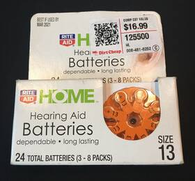 0334715 Rite Aid Home Hearing Batteries Size 13 24 Pack Sale New Discount - Nib 0334715 Rite Aid Home Hearing Batteries Size 13 24 Pack Sale New Discount - Nib