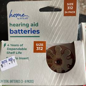 1025775 Rite Aid Size 312 Hearing Batteries 24 Pack 3 Packs Of 8 1.4 Volt