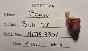 Adb3351 Signia Silk 5x Right Hearing Aid 2023