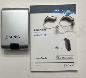 Et60-mnr Sonic Enchant Minirite Bluetooth Hearing Aids Et60 Mnr Case And Manual Used Works Et60-mnr Sonic Enchant Minirite Bluetooth Hearing Aids Et60 Mnr Case And Manual Used Works