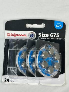 W675-24 Walgreens Hearing Aid Batteries Size 675 Zero Mercury 1.45 Volt Pack Of 18