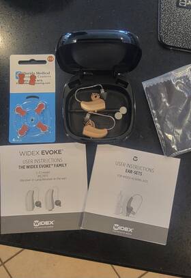 E1fsts Widex Evoke Ric Hearing Aids L/r Beige Battery With Case Manual Domes