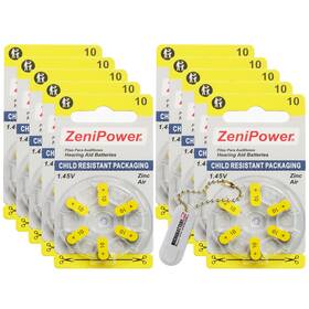 4332463291 Zenipower 60 Hearing Aid Batteries Size 10 Battery Holder Keychain Kit