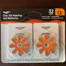 Zinc Air Hearing Aid Batteries, Size 13, 32 Count By Equate. Fixed Price $13.00.