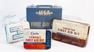 Vintage First Aid Kit Set Msa Curity Bauer Black Johnson Metal Box. Fixed Price $89.00.
