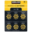 Kirkland Signature Hearing Aid Batteries, Zinc Air, Size 10 (yellow), 48-PACK. Fixed Price $22.99.