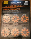 Kirkland Signature Size 13 Zinc Air 1.45V Hearing Aid (48 Batteries). Fixed Price $9.99.