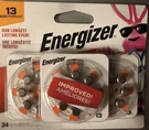 Energizer Hearing Aid Batteries Size Orange Tab Pack AZ13DP-24. Fixed Price $14.00.