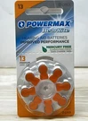 Powermax Size 13 Hearing Aid Batteries, Orange Tab, Zinc Air Mercury-free, Hearr. Fixed Price $5.99.