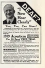 1919 Acousticon Hearing Aid: Now Clearly Vintage Print Ad. Fixed Price $7.50.