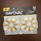 Rayovac Size 10 (yellow) Zinc-air Hearing Aid Batteries, 32 Pack, 1.45V. Fixed Price $15.00.
