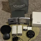 Oticon Minirite Black Digital Ric Hearing Aids Set W/ Charger, Domes, Case. Fixed Price $360.00.