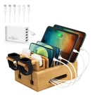 Bamboo Charging Stations For Multi Devices With 5 Port Usb Charger, 6 Cables,. Fixed Price $84.06.