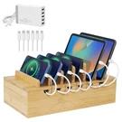Leokkarr Bamboo Charging Station Organizer W/ 5-PORT Usb Charger & Cables. Fixed Price $95.39.