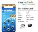 Renata Size 312 Hearing Aid Batteries Zinc Air 1.45V (6 Pack). Fixed Price $14.99.