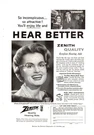 1958 Print Ad Zenith Quality Hearing Aids Eyeglass Better. Fixed Price $9.95.