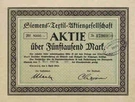 Siemens Textil Ag April 1923 Chemnitz. Saxony Frankfurt Main Founder Share 5000. Fixed Price $32.53.